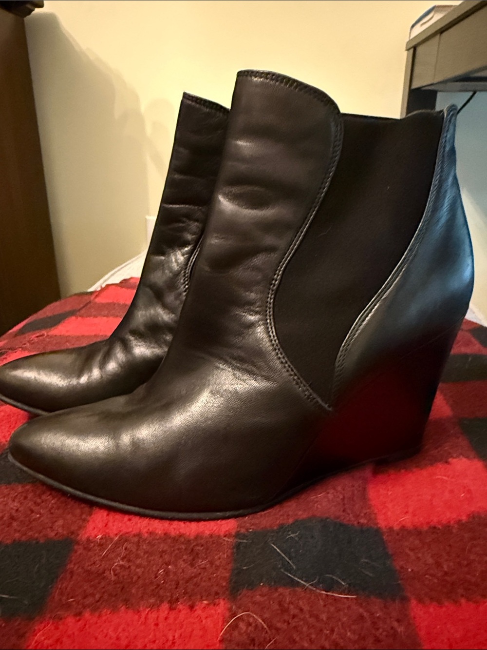Stuart Weitzman Black Leather Wedge Ankle Booties